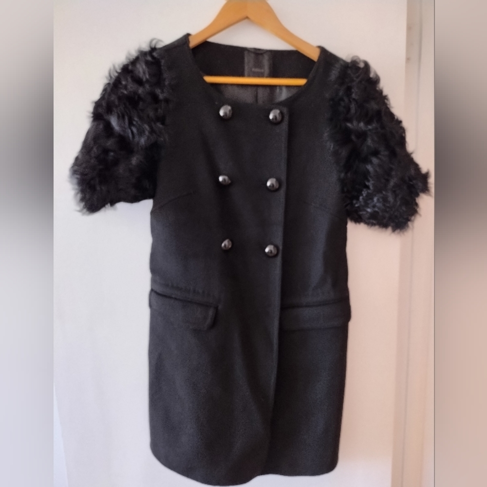 Fur and wool short sleeve jacket